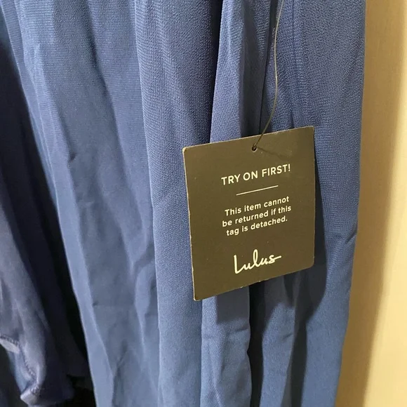 Lulu’s Ravishing Charm Dark Blue Ruffled Wrap High-Low Maxi Dress - Picture 12 of 15